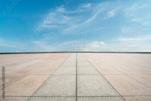 Empty Plaza Floor Bricks and Beautiful Natural Landscape