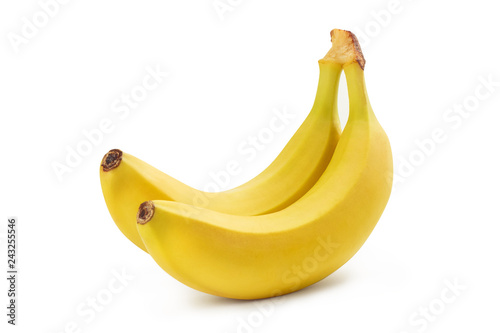Pair of ripe yellow bananas, isolated on white background