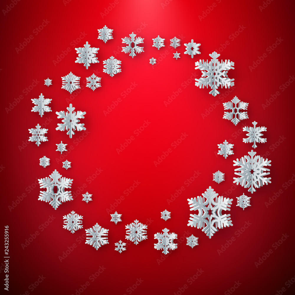 Abstract winter background with paper snowflakes on red background. EPS 10