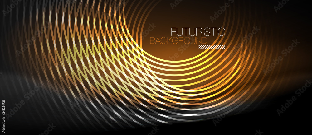 Dark abstract background with glowing neon circles Dark abstract background with glowing neon circles
