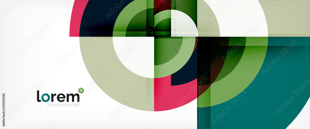 Modern geometric circles abstract background, colorful round shapes with shadow effects