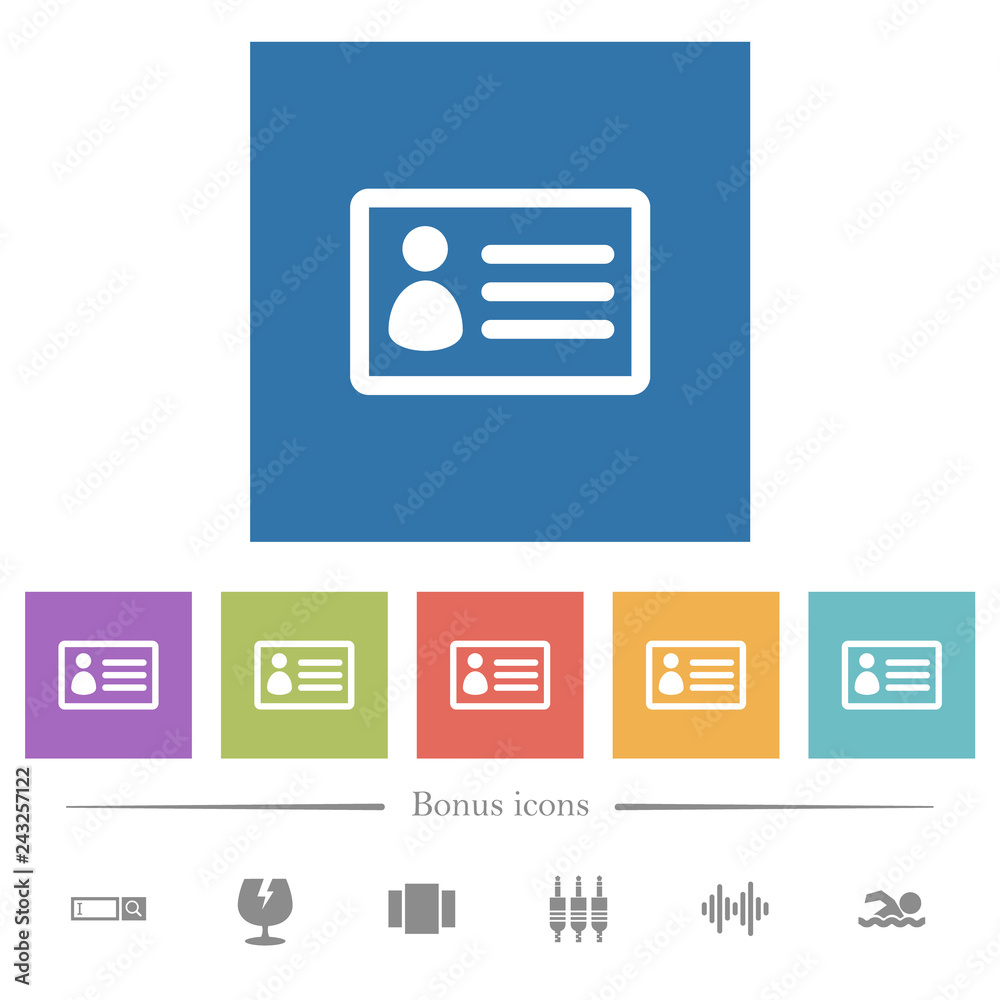 ID card flat white icons in square backgrounds ID card flat white icons in square backgrounds
