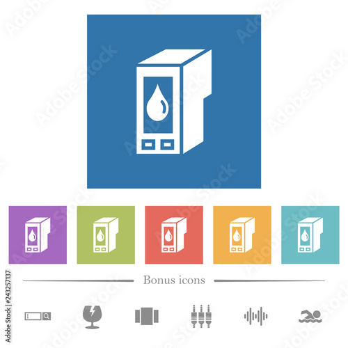 Ink cartridge flat white icons in square backgrounds
