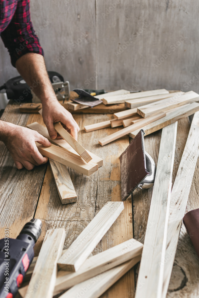 Man carpenter working carpentry workshop Man carpenter working carpentry workshop