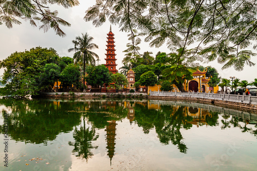 Tran Quoc pagoda in the morning, the oldest temple in Hanoi, Vietnam. photo