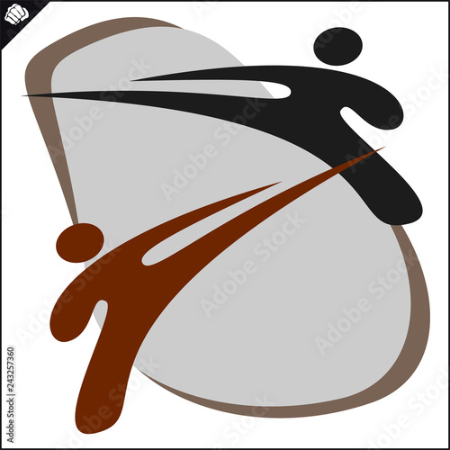 Karate high kick emblem. Martial art colored simbol design. Vector, EPS.