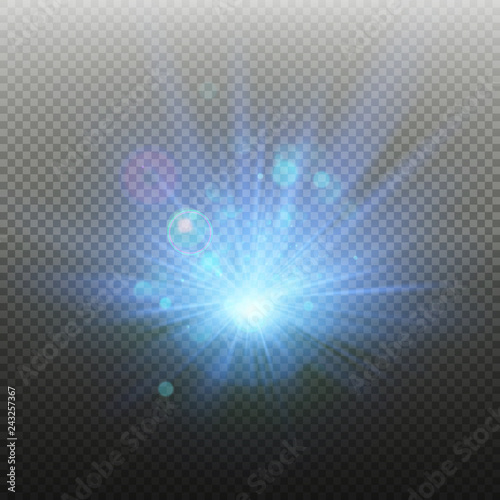 Blue Rays rising on dark transparent background. Product advertising template. EPS 10