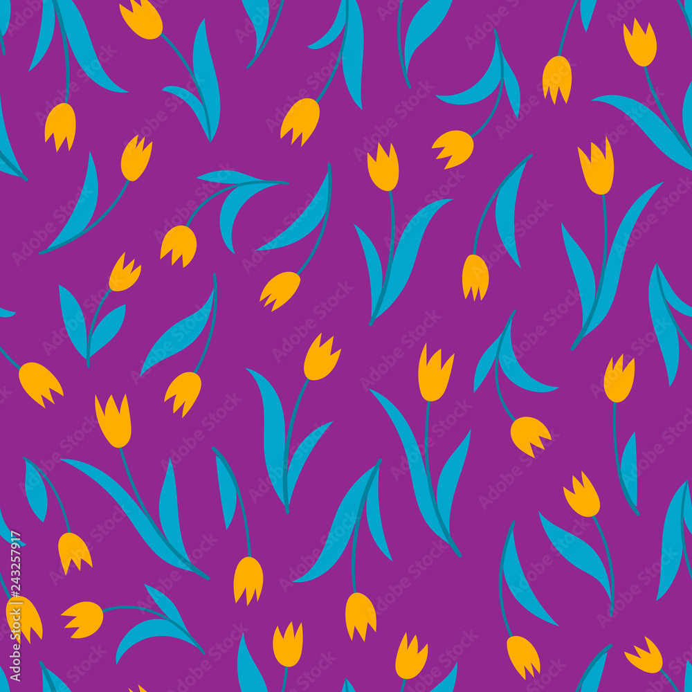 Vector seamless pattern with tulip on violet