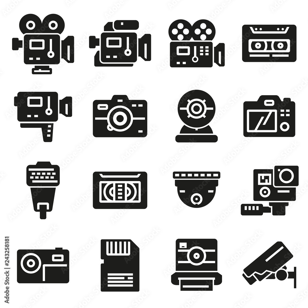 Vector gray Video and Camera icons set Vector gray Video and Camera icons set