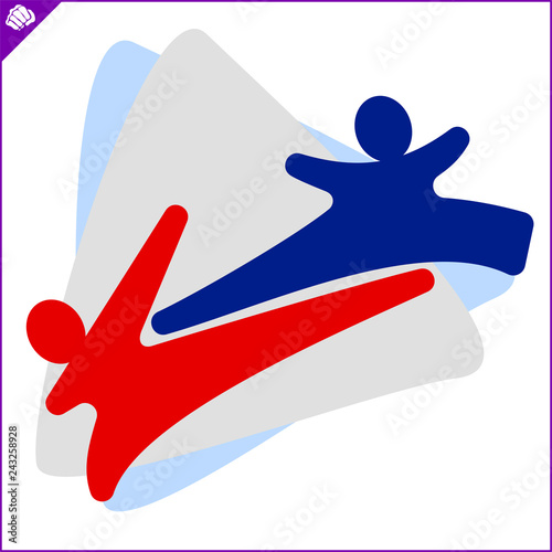 Karate high kick emblem. Martial art colored simbol design. Vector, EPS.