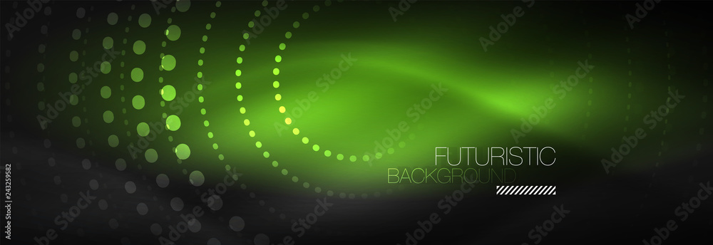 Glowing neon circle line dots, round line design, abstract style on black background. Neon abstract round circles Magic neon lights and glowing dots