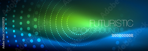 Glowing neon circle line dots, round line design, abstract style on black background. Neon abstract round circles Magic neon lights and glowing dots
