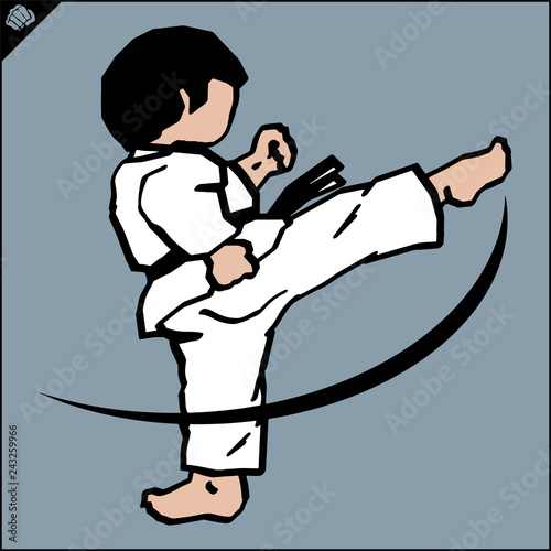 Karate high kick emblem. Martial art colored simbol design. Vector, EPS.