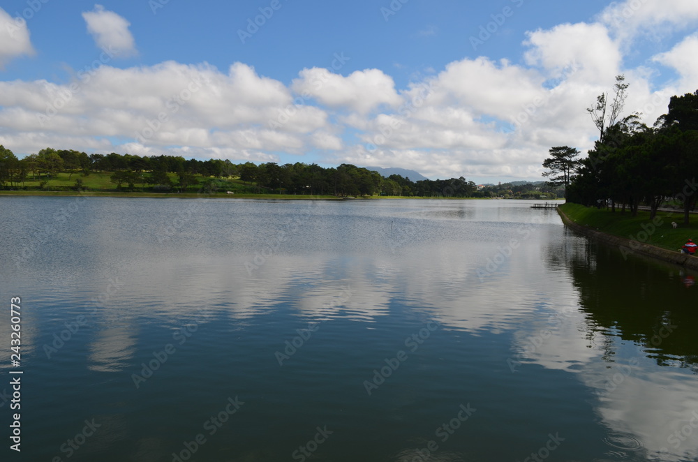 landscape with lake and clouds in Vietnam landscape with lake and clouds in Vietnam