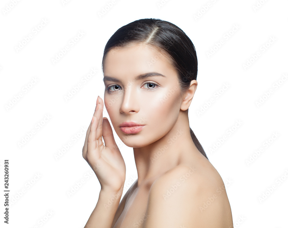 Spa model woman isolated on white background. Cosmetology, skincare, aesthetic medicine and facial treatment concept