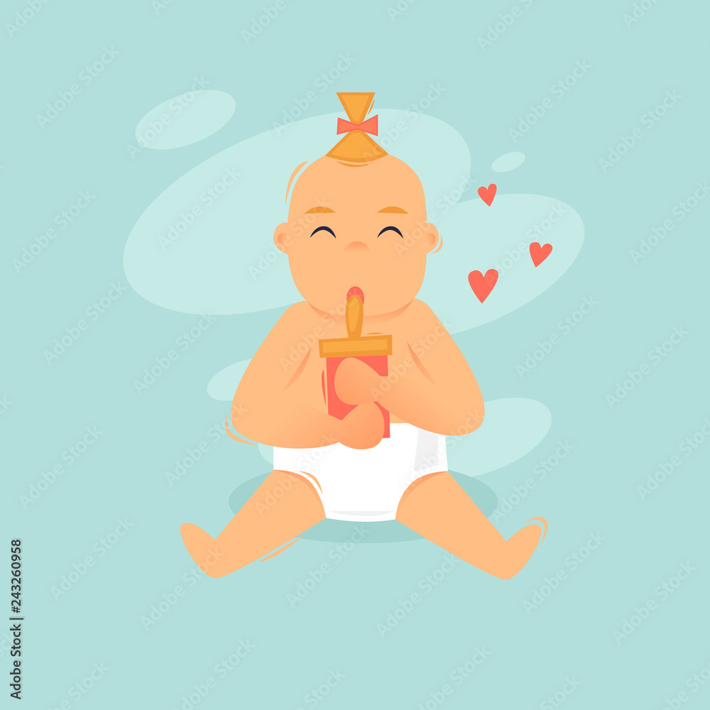 Baby is drinking from the bottle. Flat design vector illustration Baby is drinking from the bottle. Flat design vector illustration