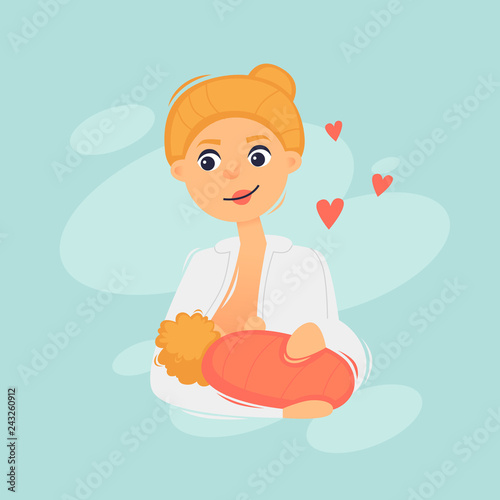 Woman breastfeeding. Flat design vector illustration