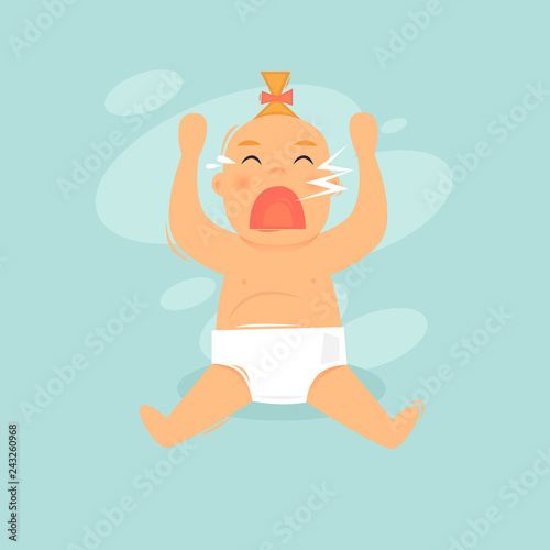 Baby is crying. Flat design vector illustration