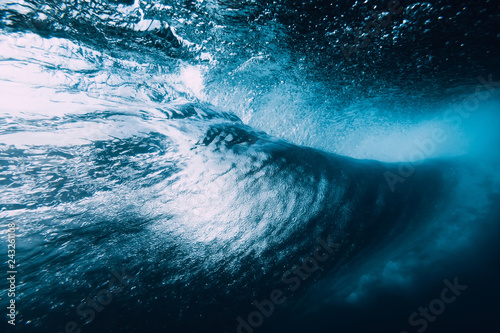 Underwater barrel wave. Perfect barrel wave breaking in ocean.