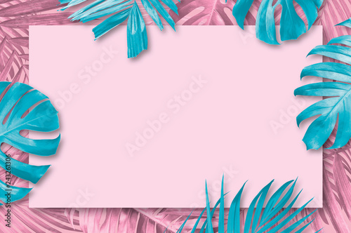 Summer tropical leaves background with copy space minimal style