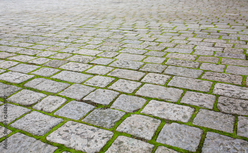 Fototapeta premium Stone pavement with grass in perspective