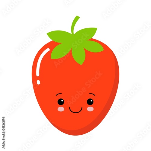 Cute Garden strawberry fruit or strawberries flat color vector icon.