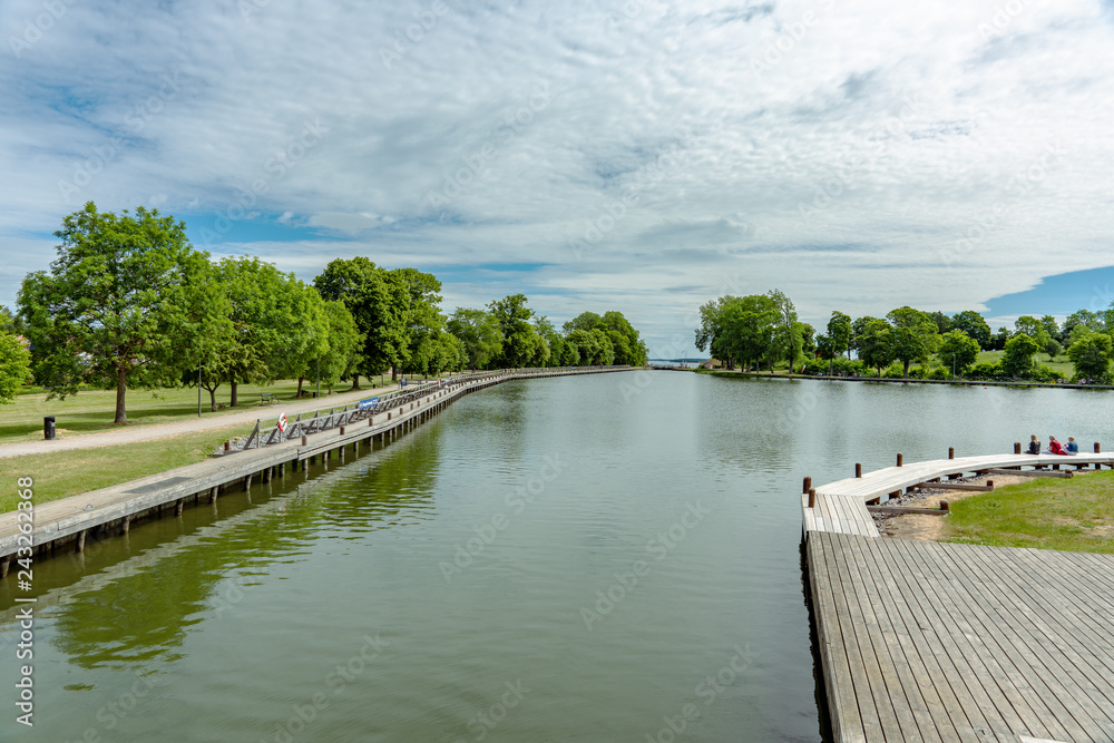 Summer view of the pier and pond of Gota canal