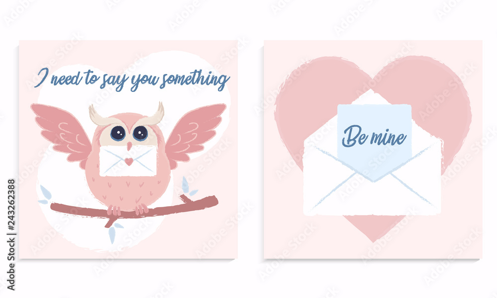 Cute pink owl who brought a love letter. Colorful vector illustration template for greeting cards. Cute pink owl who brought a love letter. Colorful vector illustration template for greeting cards.