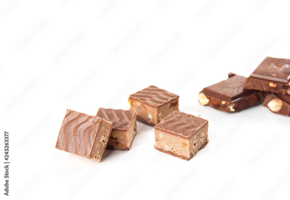 chocolate pieces isolated