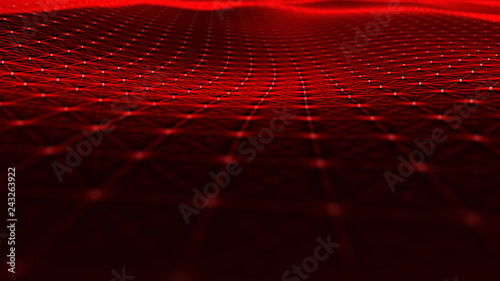 Abstract red polygonal space. Molecular structure and communication. Network connection structure. Big data digital background. 3d rendering.