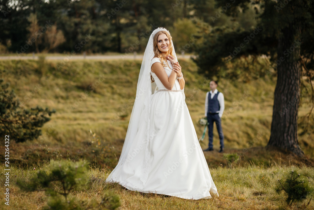 Wedding couple. Pretty bride and stylish groom.