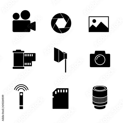 Photography vector icon set on white background. 