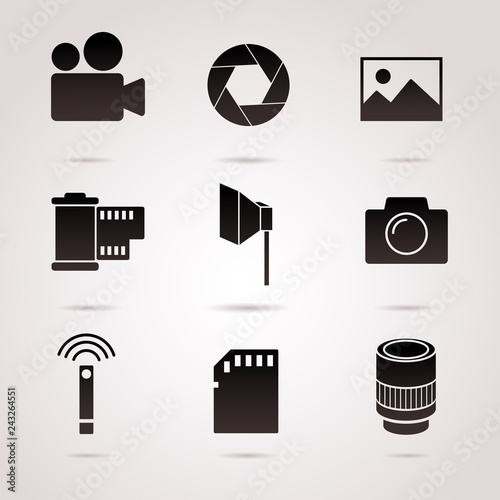 Photography icon set isolated on white background. Vector art.