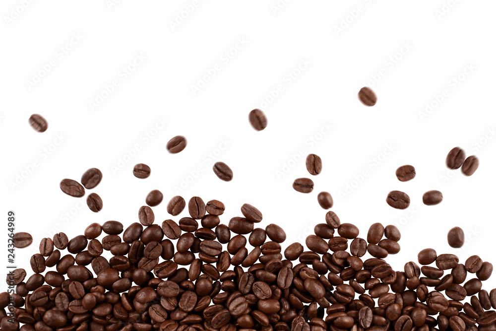 Roasted coffee beans, isolated on white background