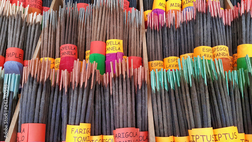 Many incense sticks for sale in the store