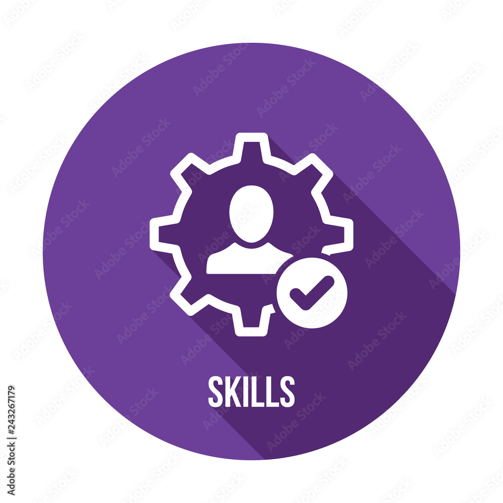 Skills icon with check sign. Skilled employee icon and approved, confirm, done, tick, completed symbol. Vector icon Skills icon with check sign. Skilled employee icon and approved, confirm, done, tick, completed symbol. Vector icon