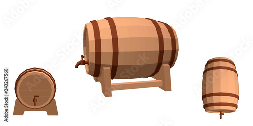 Wooden barrel with tap. Iso...