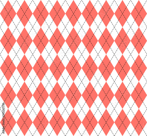 Argyle plaid in live coral colors. Scottish cage