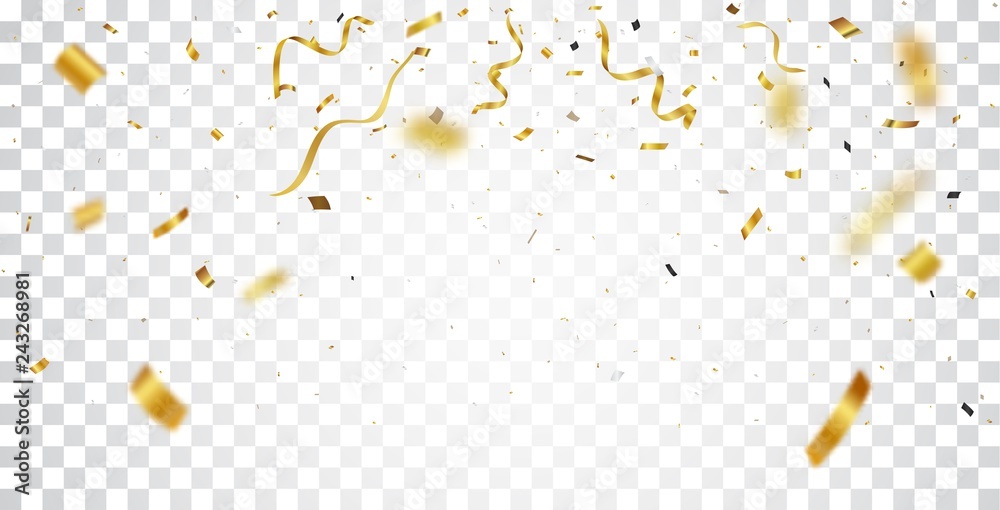Gold confetti background, isolated on transparent background - obrazy, fototapety, plakaty 