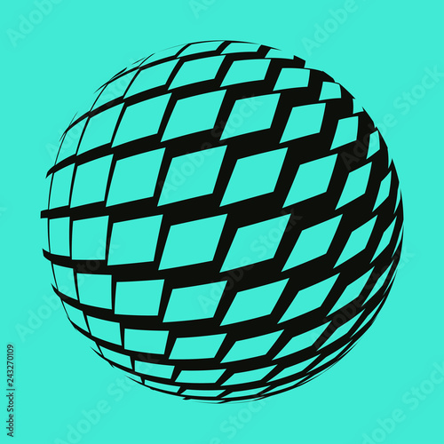 graphic sphere with wave of square pattern in blue black