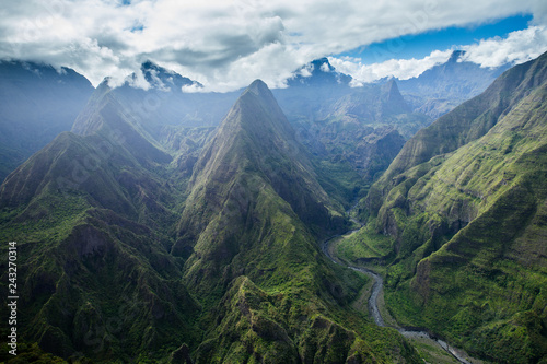 The mountains and valleys of Reunion Island create a spectatular landscape