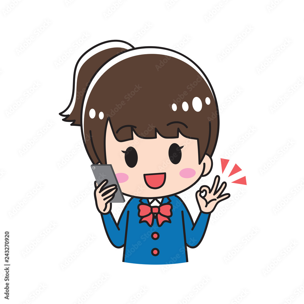 Female smartphone schoolgirl to be OK upper body Female smartphone schoolgirl to be OK upper body