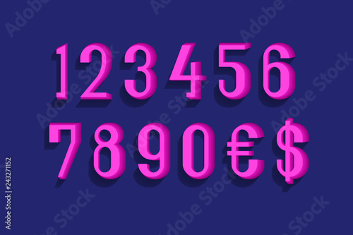 Pink numbers with currency signs of dollar and euro in decent 3d style.