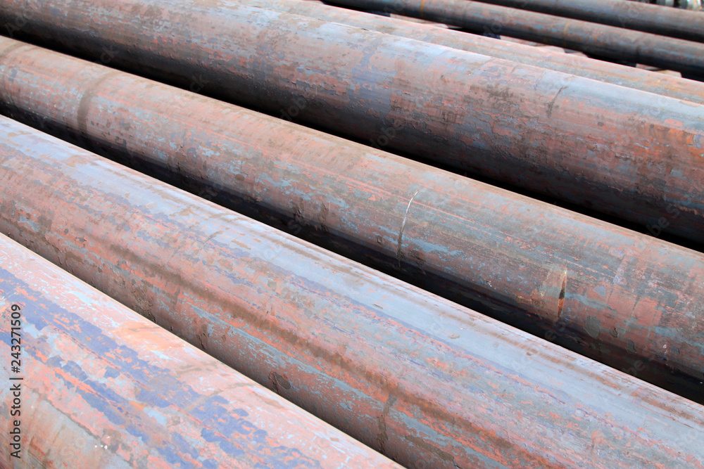 Oxidation rust steel pipe on the shipping dock Oxidation rust steel pipe on the shipping dock
