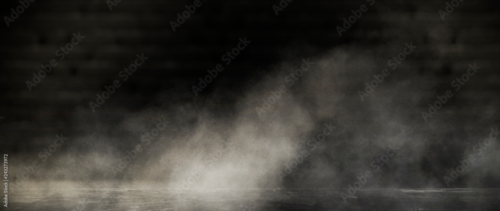 Background of an empty dark room, smoke and dust. - obrazy, fototapety, plakaty 