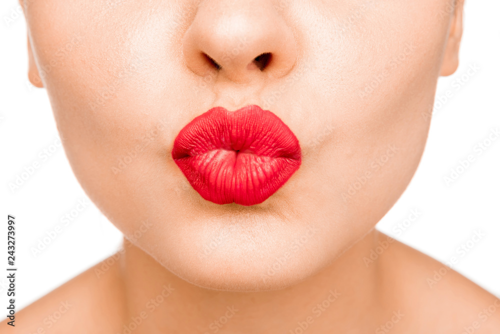 Sexy Lips. Beauty Red Lip Makeup Detail. Beautiful Make-up Closeup. Sensual  Open Mouth. lipstick or Lipgloss. Kiss. Beauty Model Woman's Face close-up  foto de Stock | Adobe Stock
