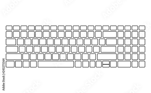 Keyboard white silhouette pattern, template. Computer vector Isolated. Black version. Top View
