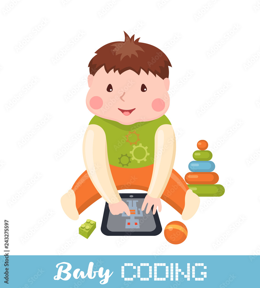 Little boy learning coding on tablet. Little boy learning coding on tablet.