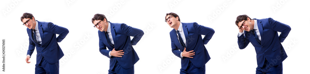 Young sick and unhappy businessman isolated on white background Young sick and unhappy businessman isolated on white background