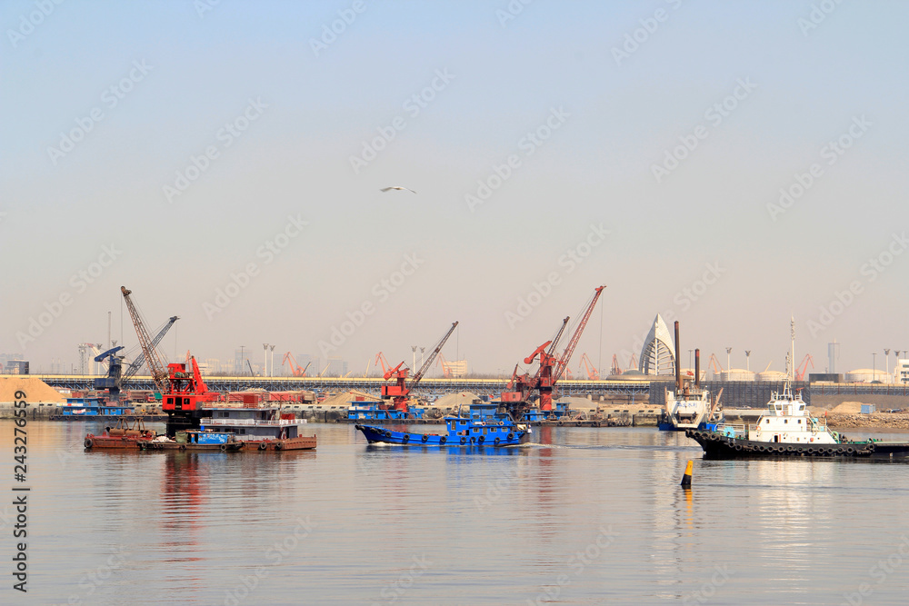 Ships in the port, in tianjin, china